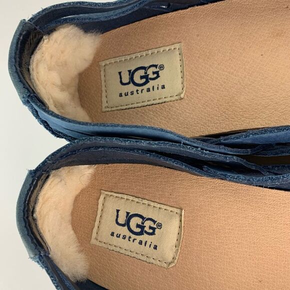 UGG Women’s blue nubuck leather tippie Acapulco flat slip on shoes size 10 - Picture 7 of 8